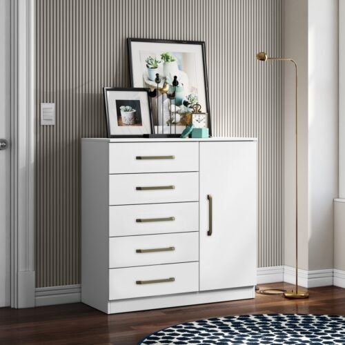 Cômoda 5 Gavetas com Sapateira Milão Branco - ARAMÓVEIS