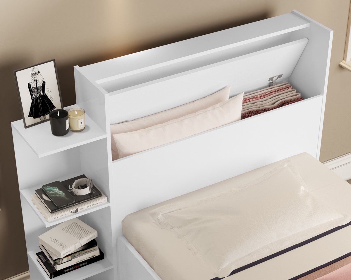 Cama Solteiro Baú Isa Branco - MADEC MÓVEIS - Imagem 2