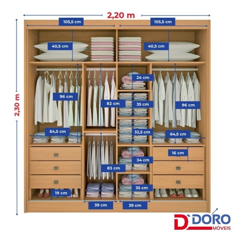 Roupeiro Titanium Branco 2 Portas C/ 1 Espelho Detalhe Ripado 100% MDF Larg. 2.20m - D Doro - Imagem 6