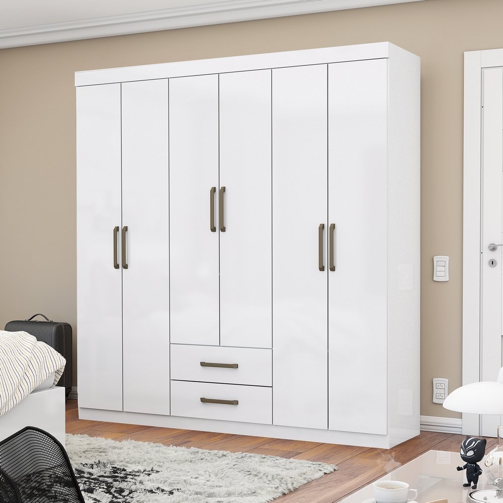 Guarda-Roupa 6 Portas(Sem Espelho/Sem Pes) Aries 1,53 m Branco - CARIOCA MOVEIS