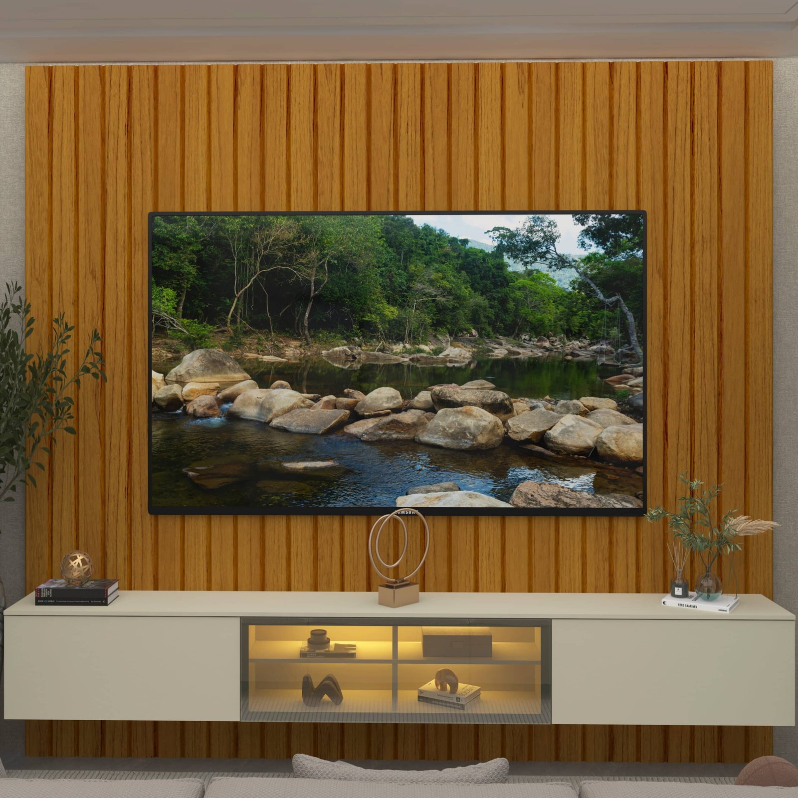 Home Suspenso até 85" Majestade 230 Naturale com Nicho Luminare Off White - GELIUS - Imagem 3