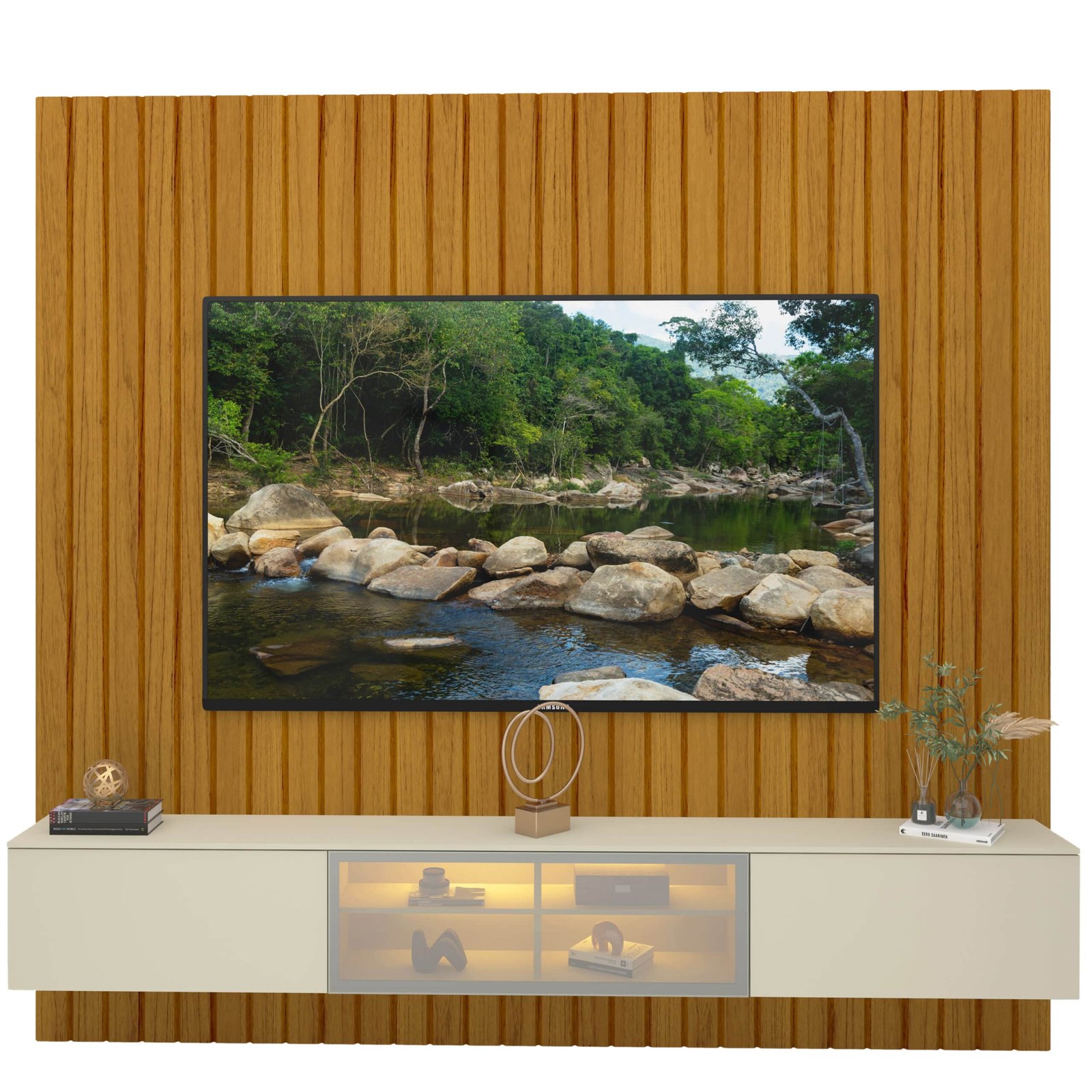 Home Suspenso até 85" Majestade 230 Naturale com Nicho Luminare Off White - GELIUS - Imagem 7