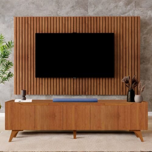 Painel Ripado até 75″ Versátilis 2,17 m + Rack Atenas 2,20 m Naturale – MAVAULAR
