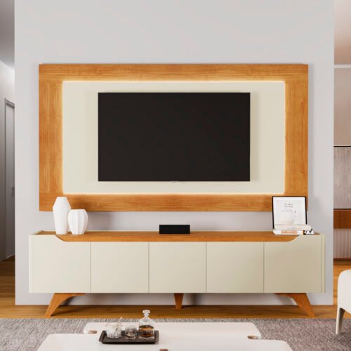 Alternative view of Painel + Rack até 65" Atenas 2.2 Off White/Naturale - MAVAULAR