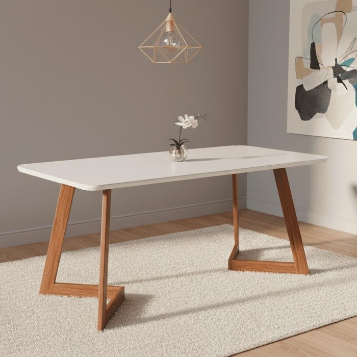 Mesa Caju 180 (C/Vidro) Madeira/Off White - CIMOL - Imagem 2