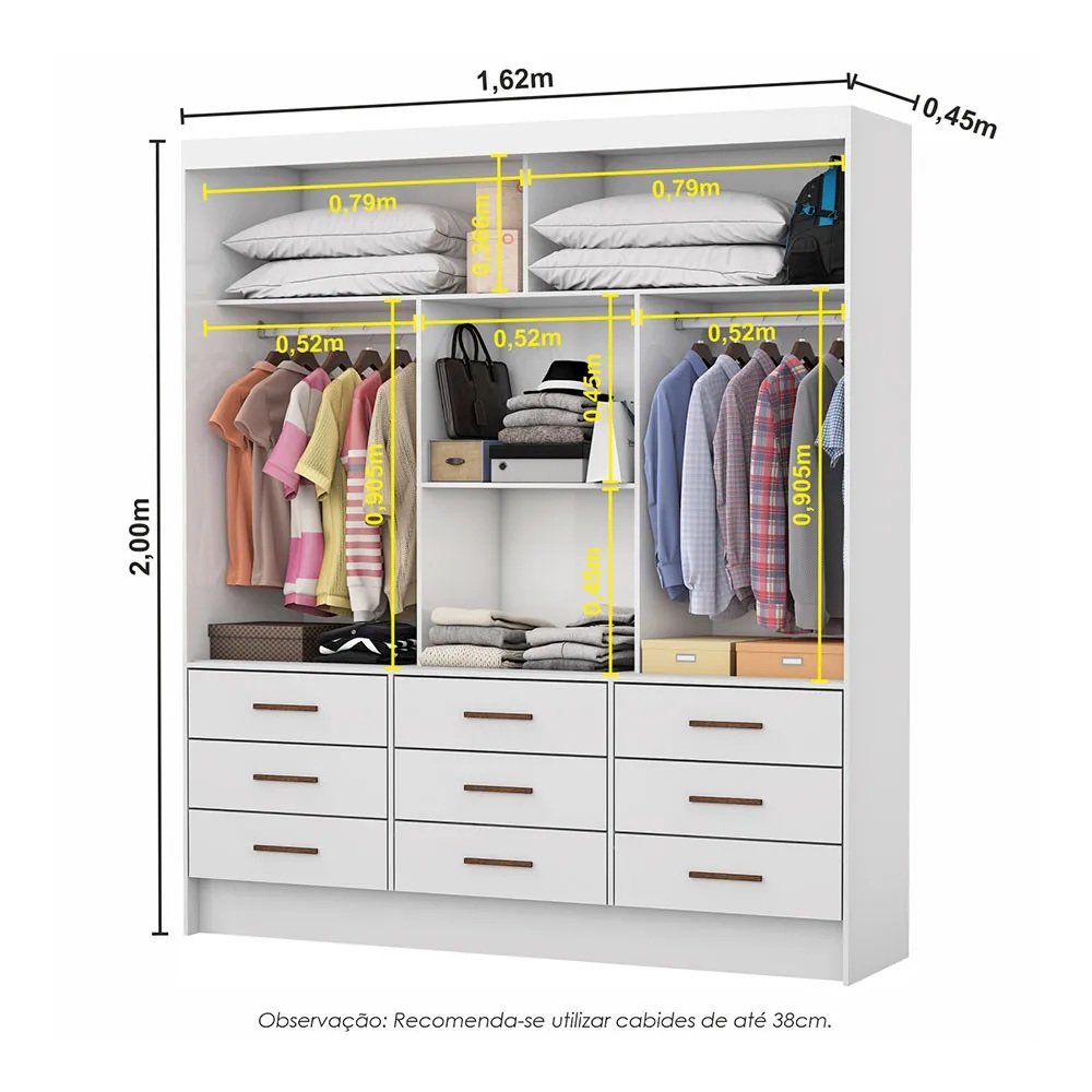 Guarda-Roupa 3 Portas Sevilha (Sem espelho) 1,62 m Branco - CARIOCA MOVEIS - Imagem 3