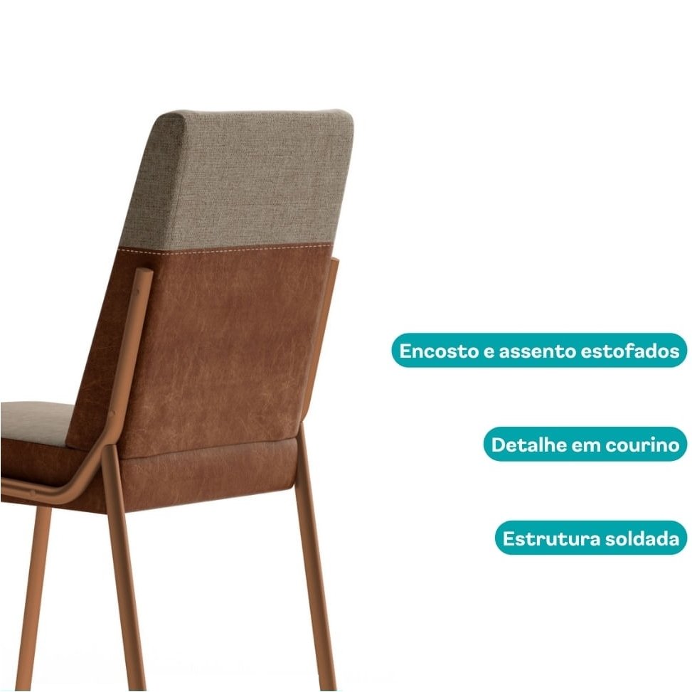 Kit 2 Cadeiras Hug 1749 Rose Cobre/Linho Areia/Corino Caramelo - CARRARO MOVEIS - Imagem 4