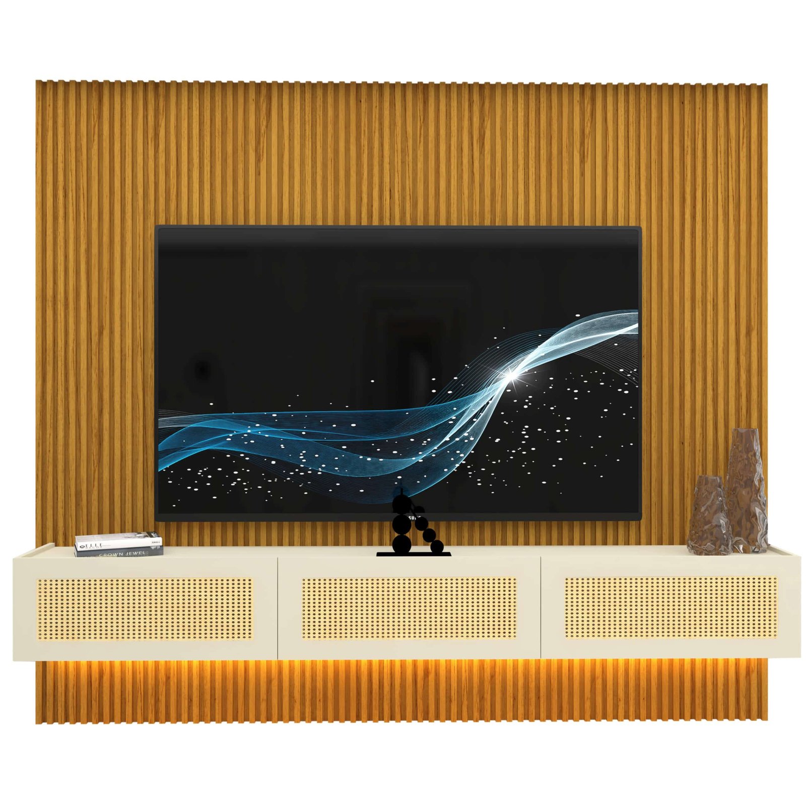 Home Suspenso até 85" Supremo Ripado 218 Naturale com Nicho Native Off White - GELIUS - Imagem 7