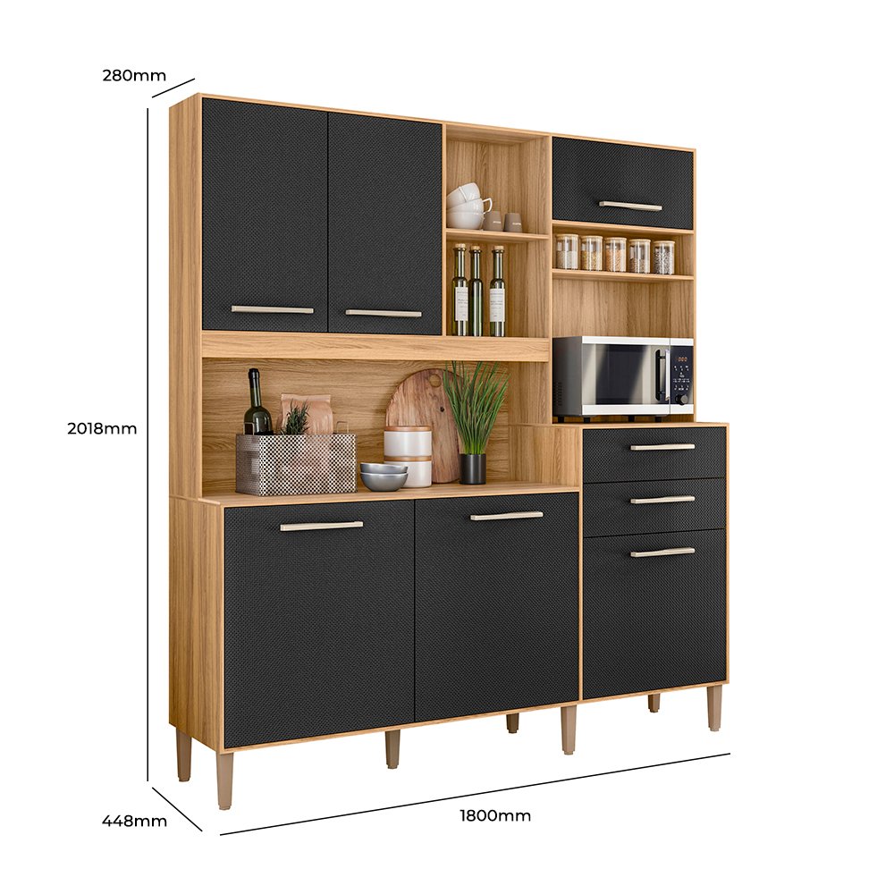 Kit Cozinha Salsa 1,80 m Freijó/Preto Esfera - NICIOLI - Imagem 3