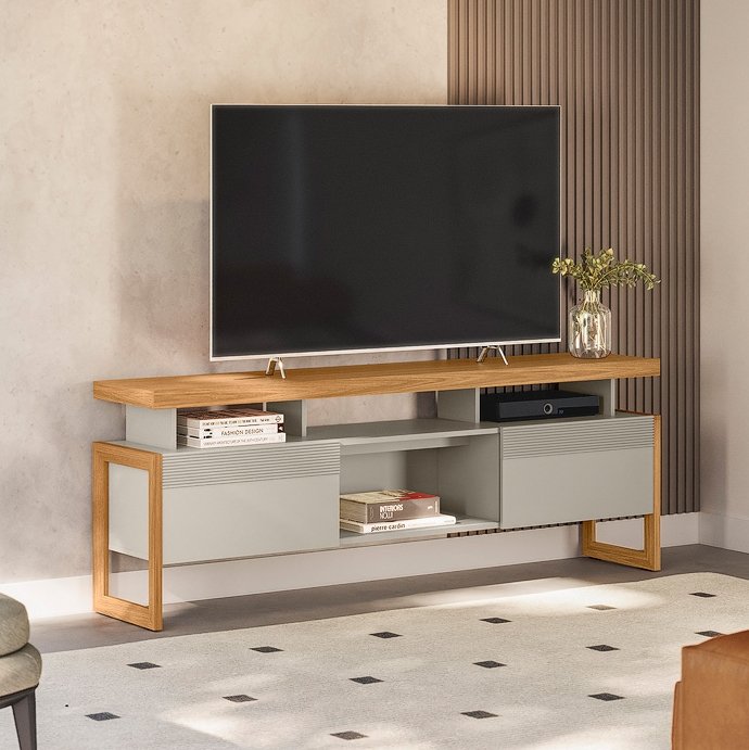 Rack ate 70" Esmeralda Nature/Off White - LINEA BRASIL