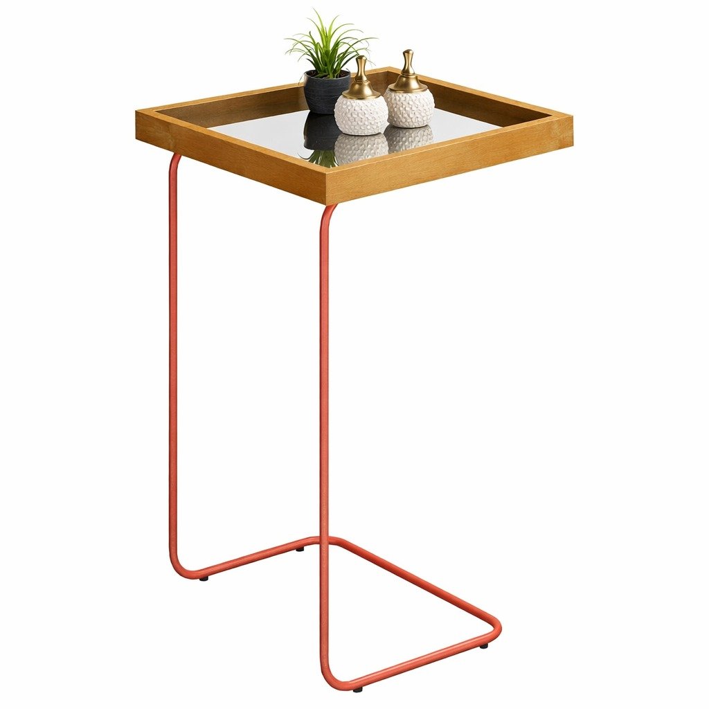 Mesa de Apoio Espelhada Lupus Amadeirado/Cobre – DELINE DECOR - Imagem 2