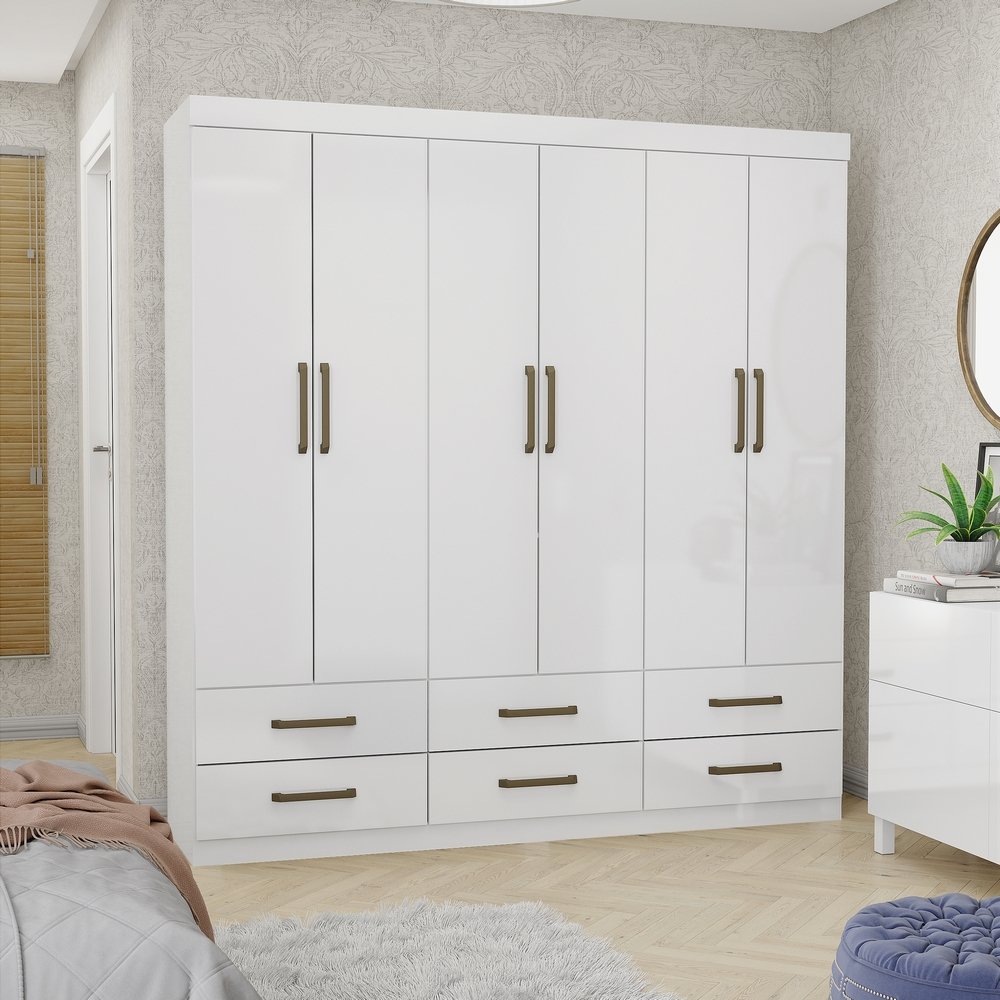 Guarda-Roupa 6 Portas(Sem Espelho/Sem Pés)Dallas 1,53 m Branco - CARIOCA MÓVEIS