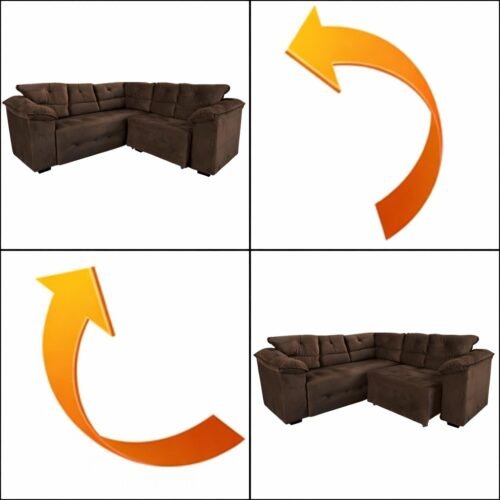 Alternative view of Sofá Canto Retrátil Atlanta 1,95 m Veludo Marrom – FLASH ESTOFADOS