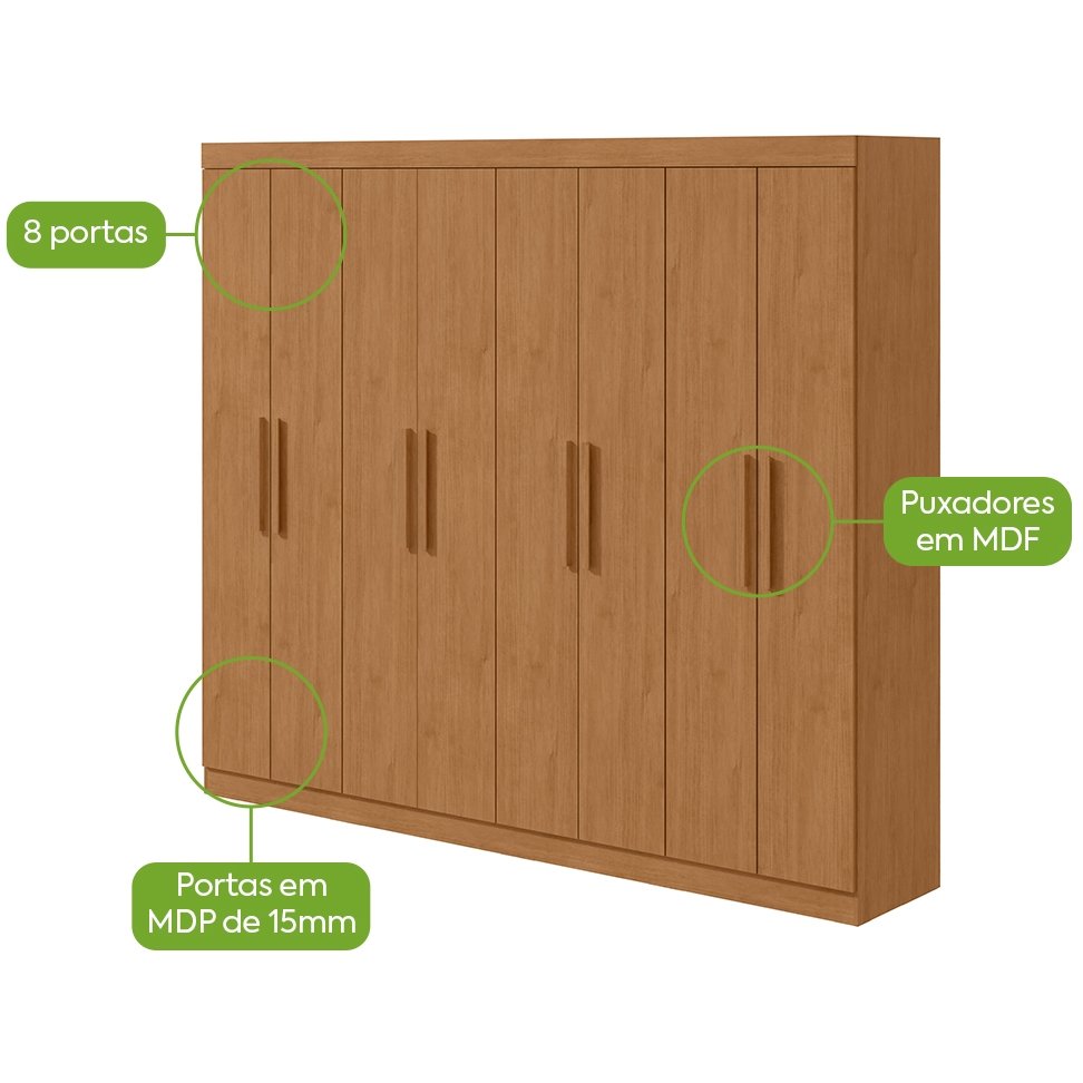 Guarda-Roupa 8 Portas Andara Soft 2,36 m Amêndoa Clean - LOPAS - Imagem 5