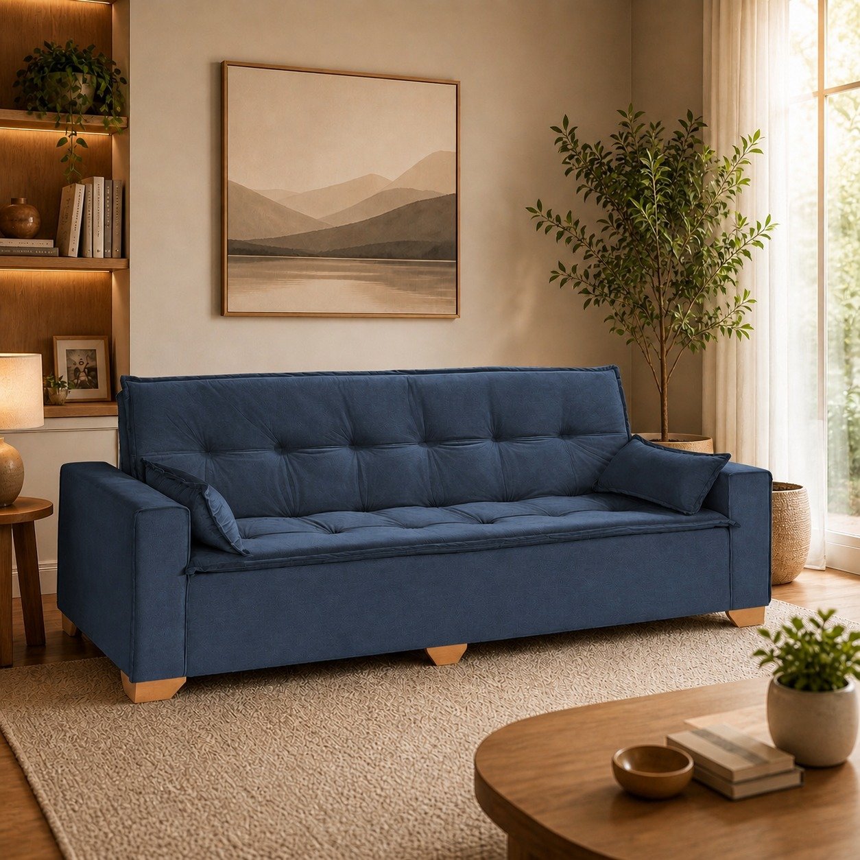 Sofá Cama Canadá 2,18 m Veludo Azul 185 - TOP ESTOFADOS - Imagem 3