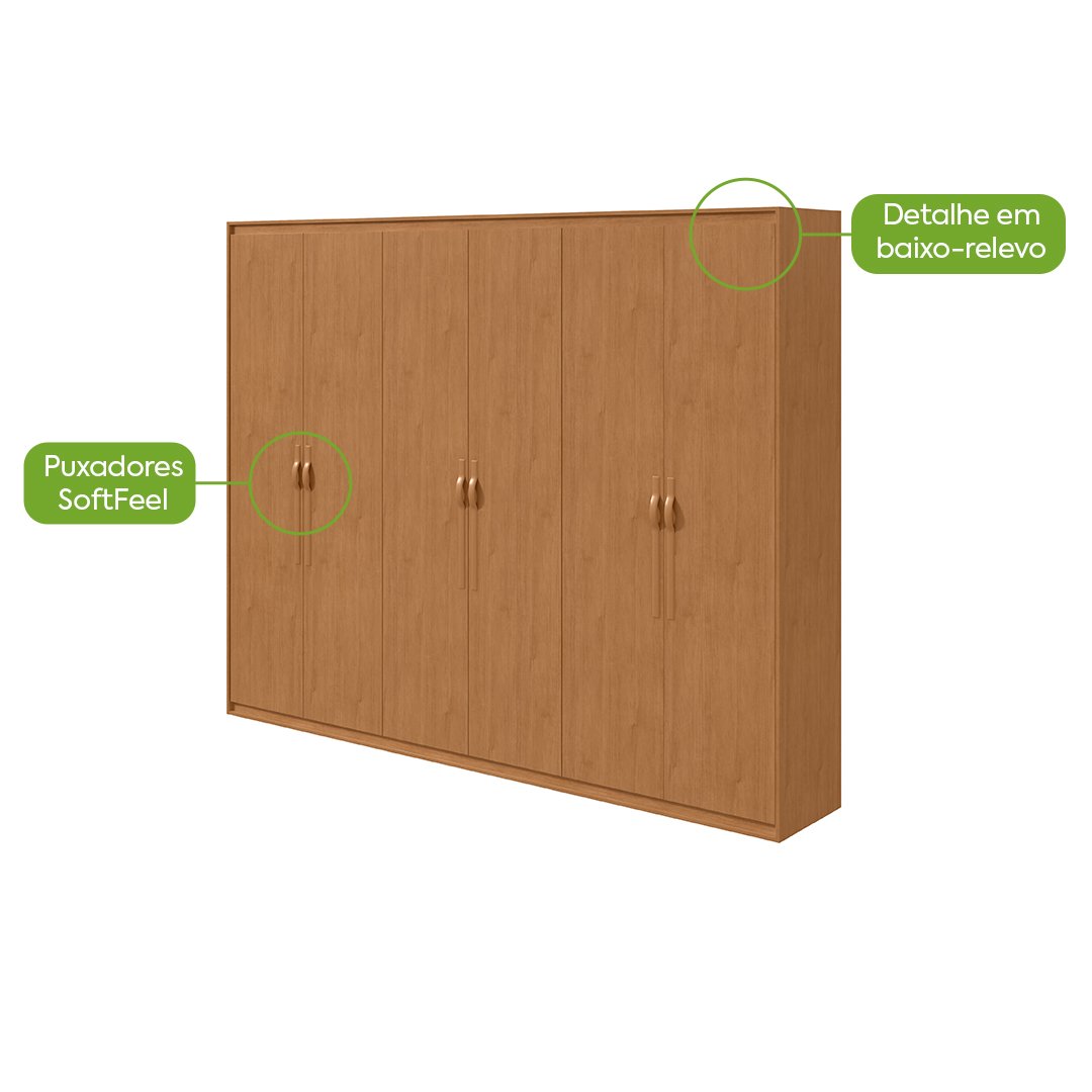 Guarda-Roupa 6 Portas Suavitá 2,70 m Amêndoa Clean - LOPAS - Imagem 3