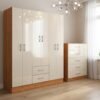 Guarda-Roupa 6 Portas Jamaica 6002 + Cômoda 5 Gavetas Aruba Cinamomo/Off White – FELLICCI