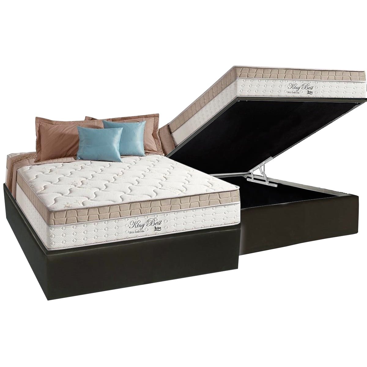 Colchão Casal King Best 28 cm D28 Molas Ensacadas + Base Baú Corino Preto – ANJOS + ALTO NÍVEL - Imagem 2