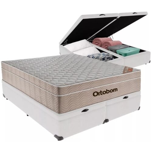 Alternative view of Colchão Queen Airtech Springpocket 25 cm D26 Molas Ensacadas + Base Baú Corino Branco – ORTOBOM + ALTO NÍVEL