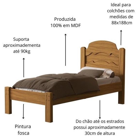 Cama Solteiro Iris Nature/Off White/Nature - MADEC MÓVEIS - Imagem 4