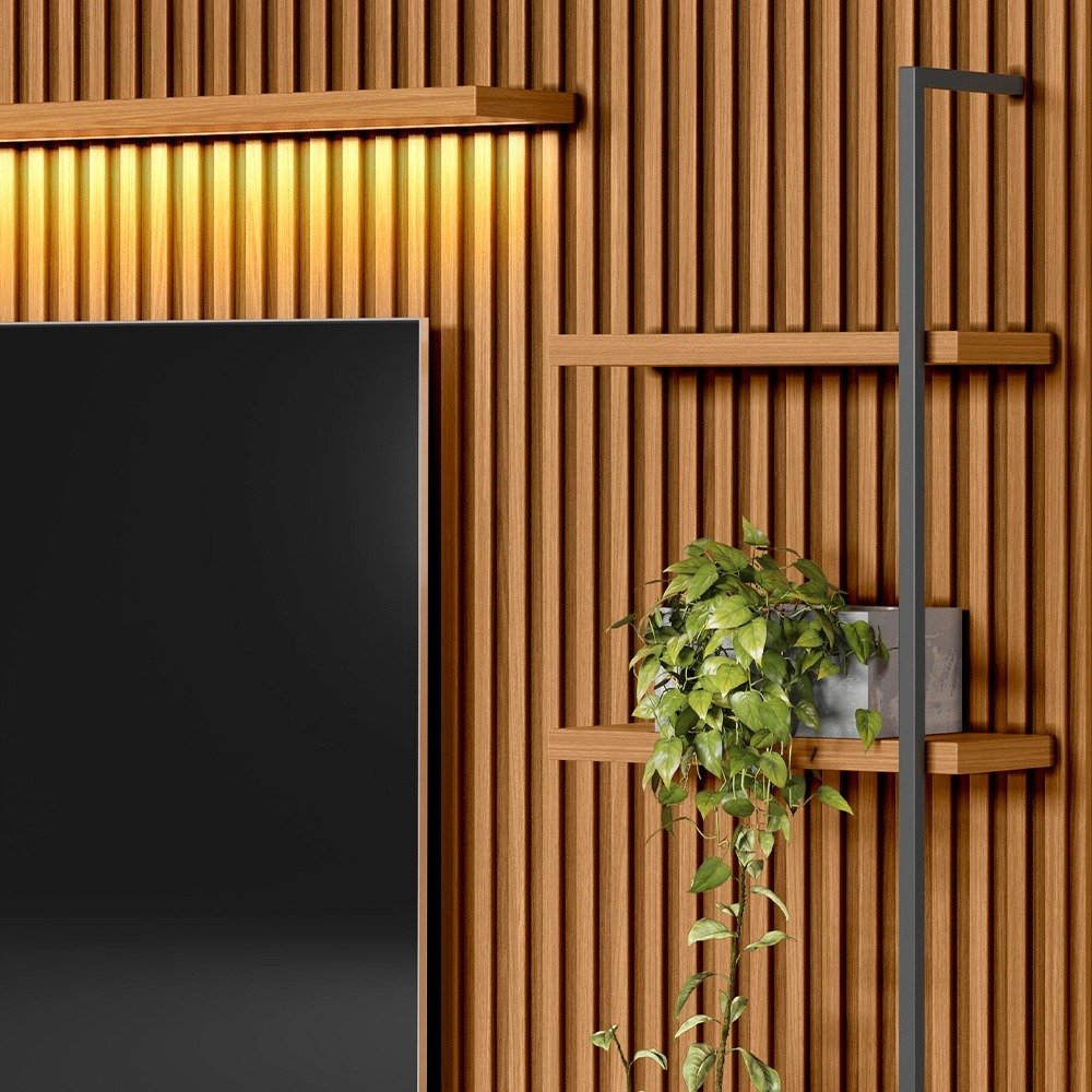 Painel até 75" + Rack + Módulo Lateral Ouro Preto Nature/Off White - LINEA BRASIL - Imagem 2