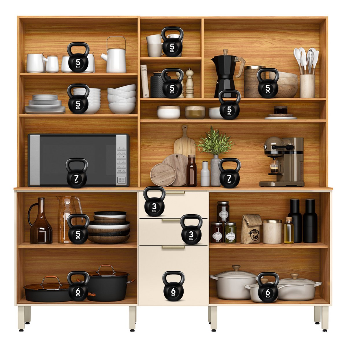 Kit Cozinha Amora 1,98 m Cinamon Touch/Off White - DEMÓBILE - Imagem 8