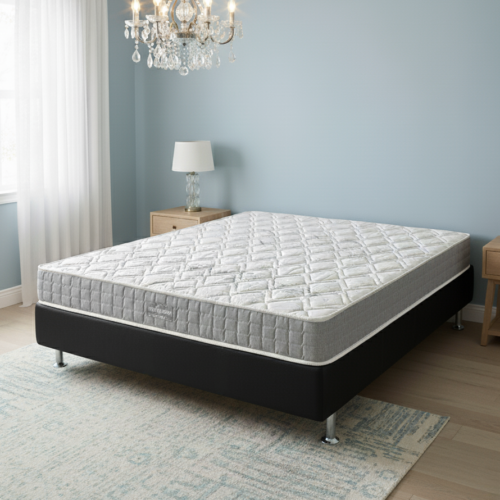 Colchão Casal Orthosono 18 cm D33 + Base Simples Corino Preto – ANJOS + BIOSTAR
