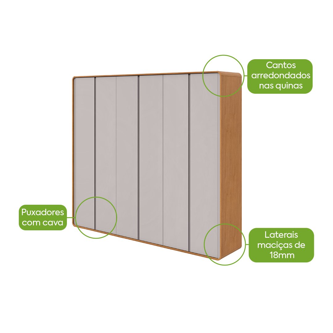 Guarda-Roupa 6 Portas Loop 2,70 m Amêndoa Clean/Off White - LOPAS - Imagem 3