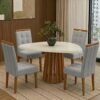 Mesa Lavanda BA45 135 Canela/Off White com 4 Cadeiras Sophia Linho Cinza Grafite 206 - KAPPESBERG + WM DECOR