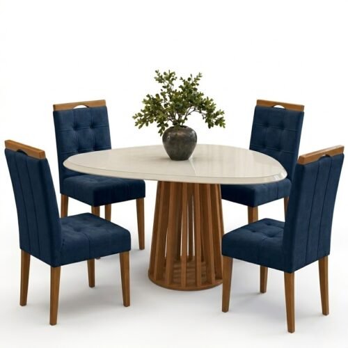 Alternative view of Mesa Lavanda BA45 135 Canela/Off White com 4 Cadeiras Sophia Veludo Azul 107 - KAPPESBERG + WM DECOR