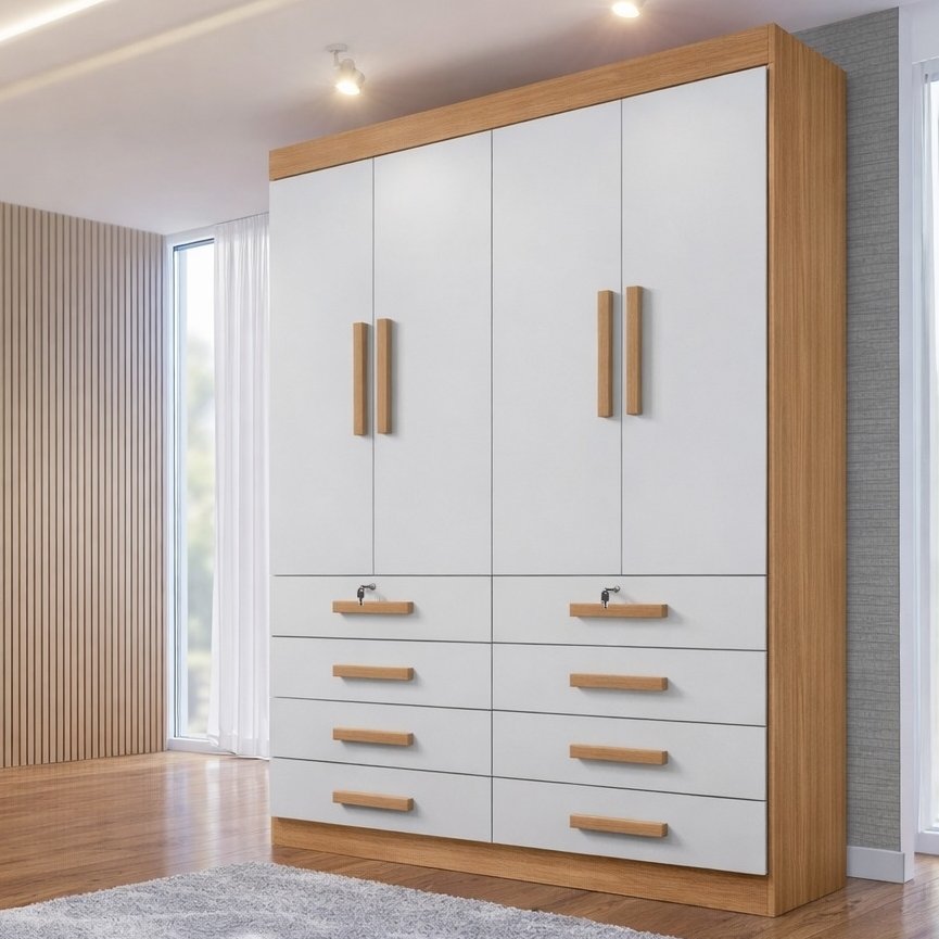 Guarda-Roupa 4 Portas Mônaco 1,60 m Cinamomo/Off White – D’DORO MÓVEIS