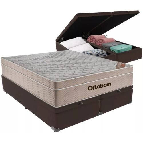 Alternative view of Colchão Queen Airtech Springpocket 25 cm D26 Molas Ensacadas + Base Baú Corino Marrom – ORTOBOM + ALTO NÍVEL