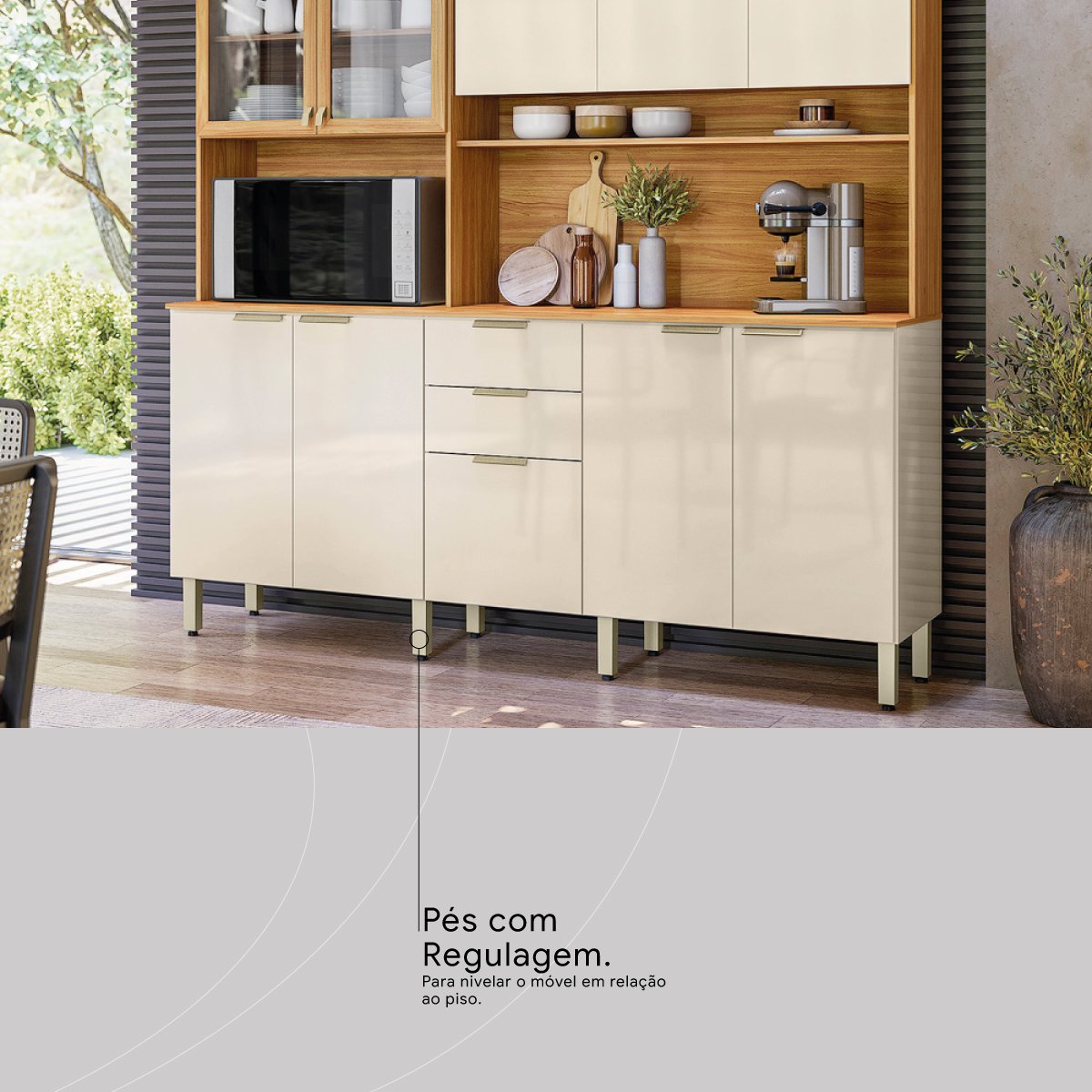 Kit Cozinha Amora 1,98 m Cinamon Touch/Off White - DEMÓBILE - Imagem 5