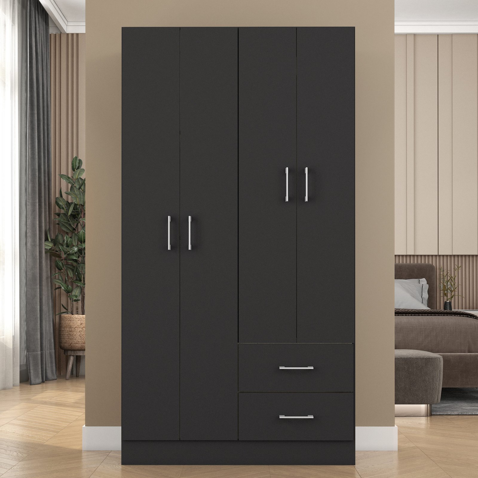 Guarda-Roupa 4 Portas Panamá 4002 0,90 m Preto - FELLICCI - Imagem 2