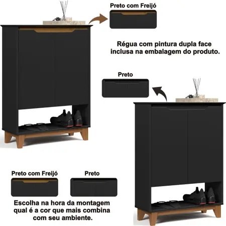 Sapateira Hall Flow Preto/Freijó - EJ MÓVEIS - Imagem 7