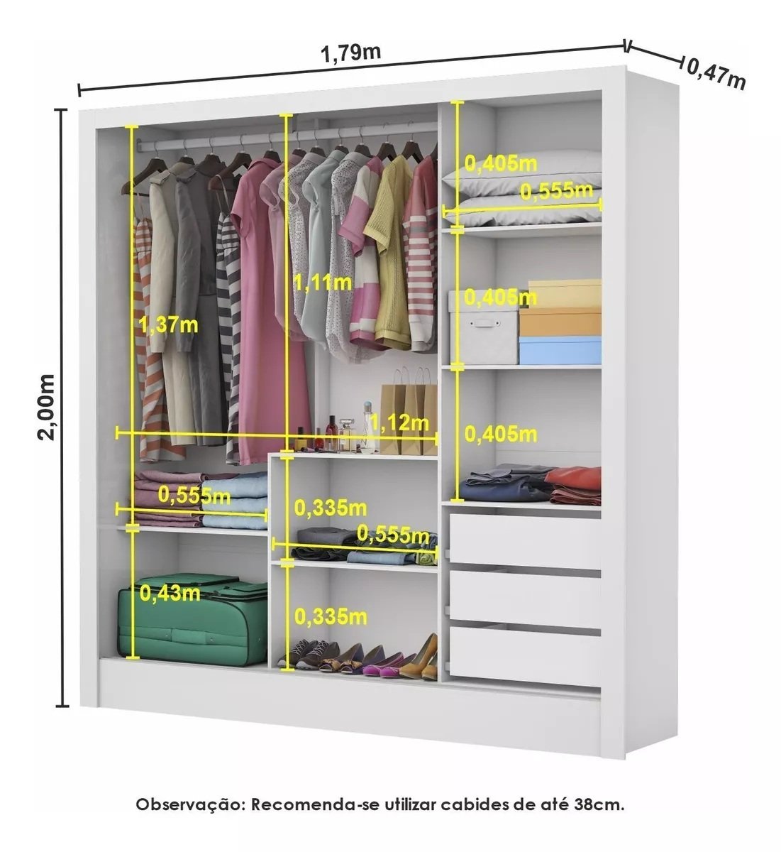 Modulado 4 Portas + Guarda-Roupa 3 Portas Dubai/Santiago Premium Branco - CARIOCA MÓVEIS - Imagem 3