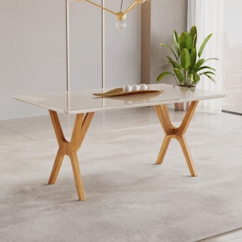 Mesa Essência 180 (C/Vidro) Cinamomo/Off White - JCM MOVELARIA