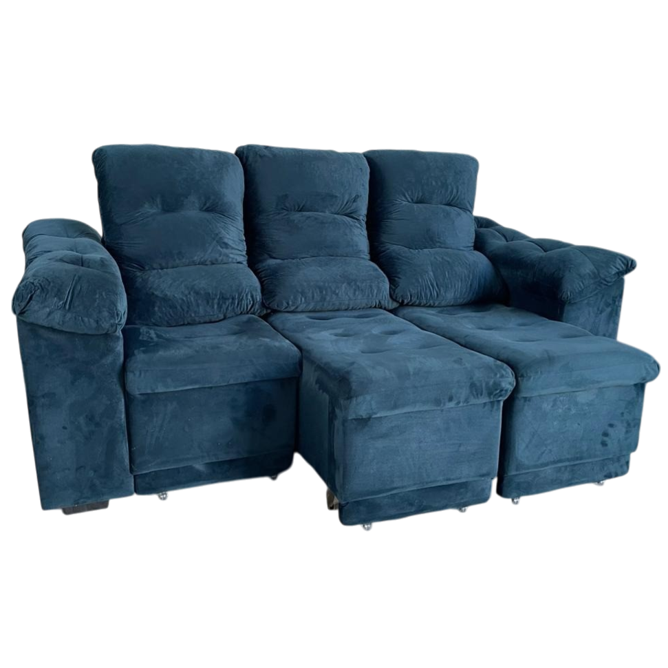 Sofá Retrátil e Reclinável Dinamarca 2,10 m Veludo Azul - FLASH ESTOFADOS - Imagem 5