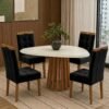 Mesa Lavanda BA45 135 Canela/Off White com 4 Cadeiras Sophia Veludo Preto - KAPPESBERG + WM DECOR