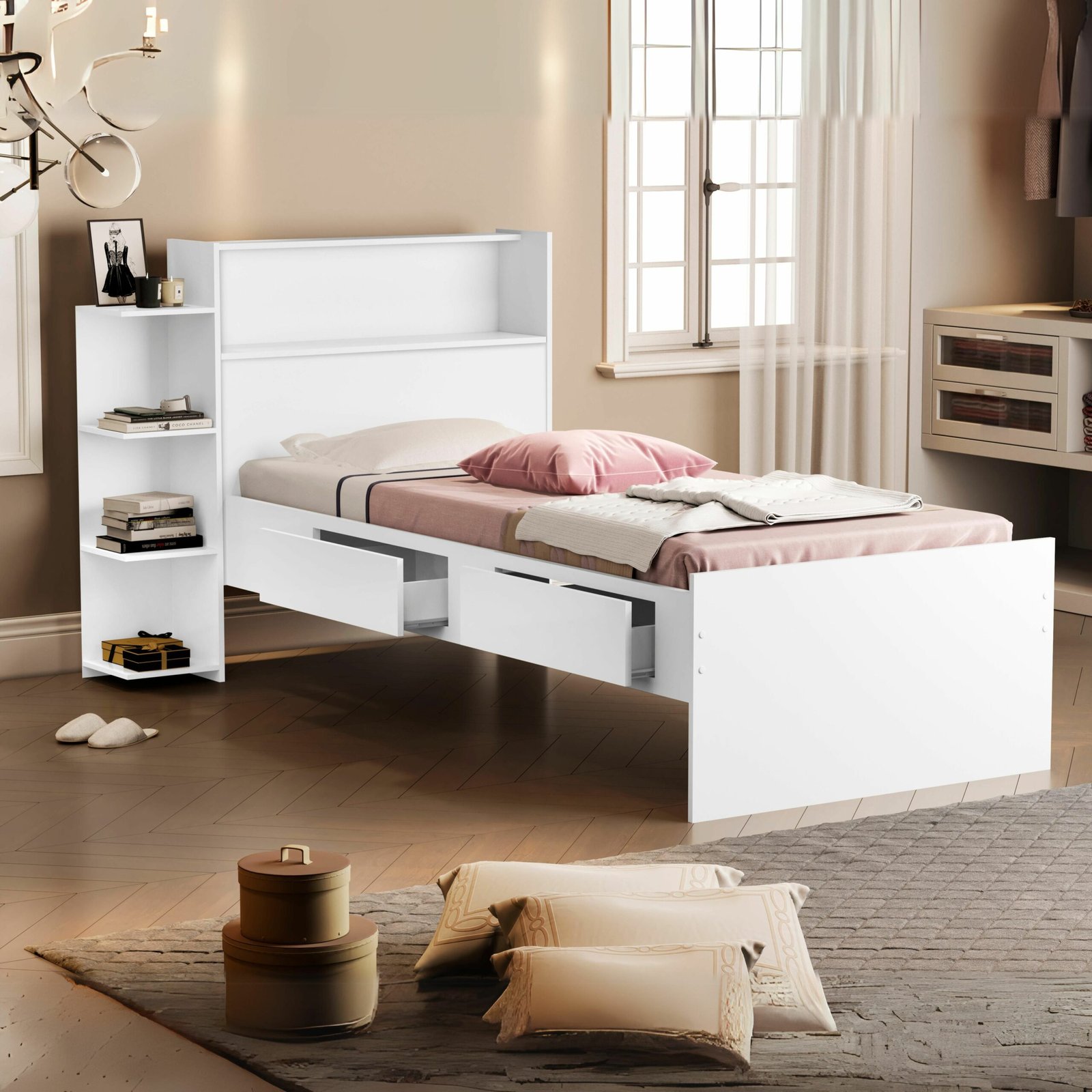 Cama Solteiro Baú Isa Branco - MADEC MÓVEIS