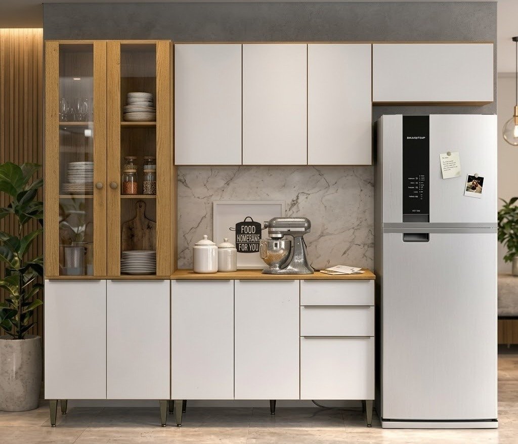 Cozinha Completa (4 Peças) Luana Cinamomo/Branco - ARAMÓVEIS
