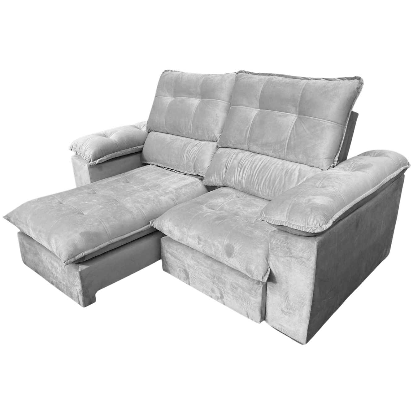 Sofá Retrátil e Reclinável Suíça 2,10 m Veludo Cinza Prata - LEO DECOR (PROMOÇÃO - LEVE AVARIA) - Imagem 2