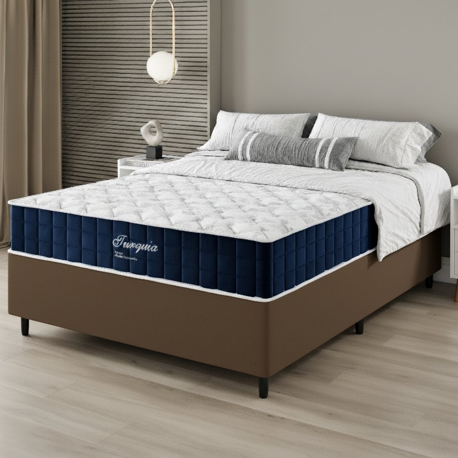 Colchão Casal Turquia 25 cm D28 Molas Ensacadas + Base Simples Corino Marrom – VIERO MÓVEIS + BIOSTAR