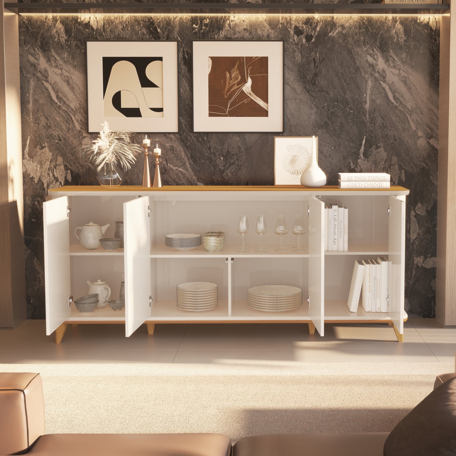 Buffet 4 Portas Aron Off White/Cedro – EDN MÓVEIS - Imagem 2