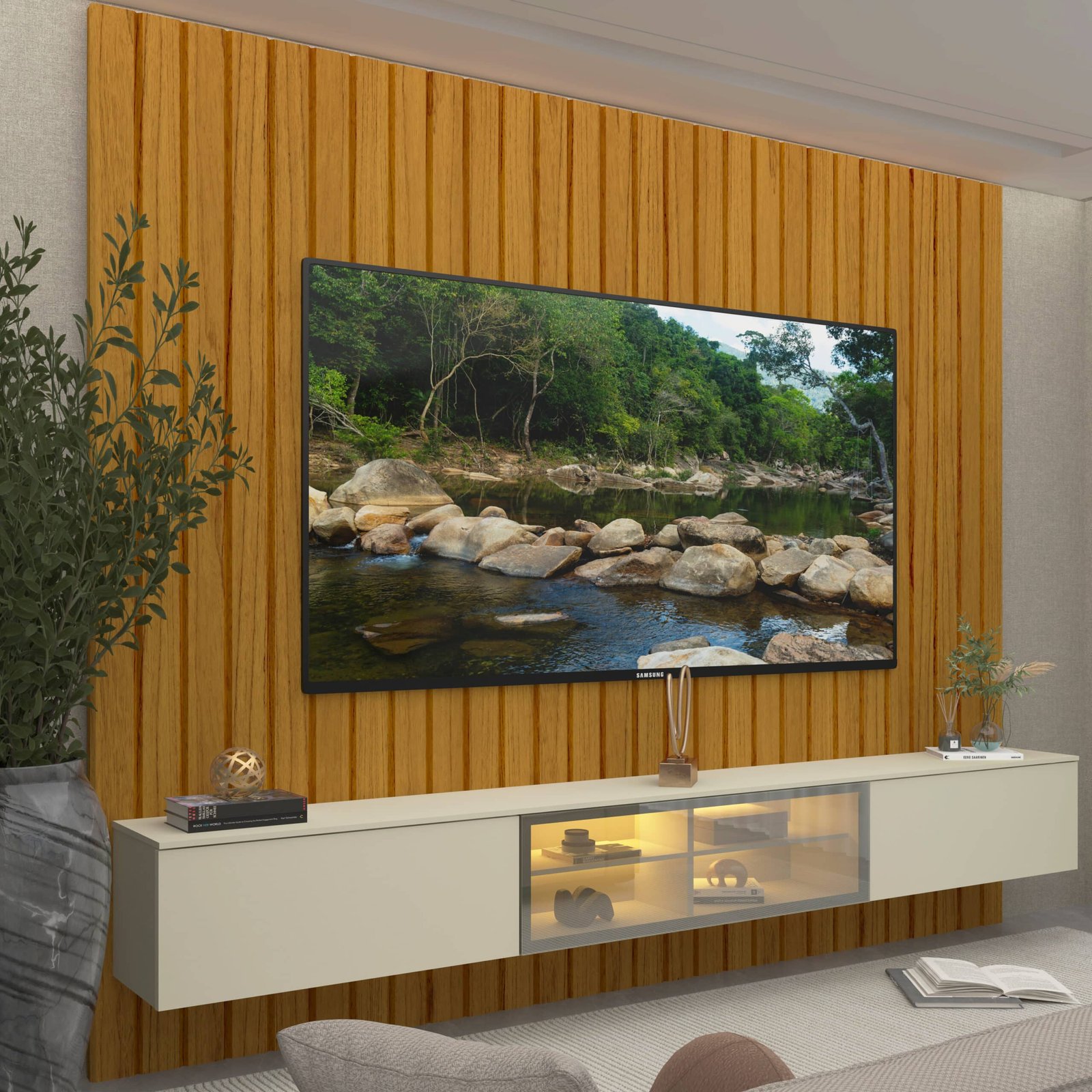 Home Suspenso até 85" Majestade 230 Naturale com Nicho Luminare Off White - GELIUS - Imagem 4