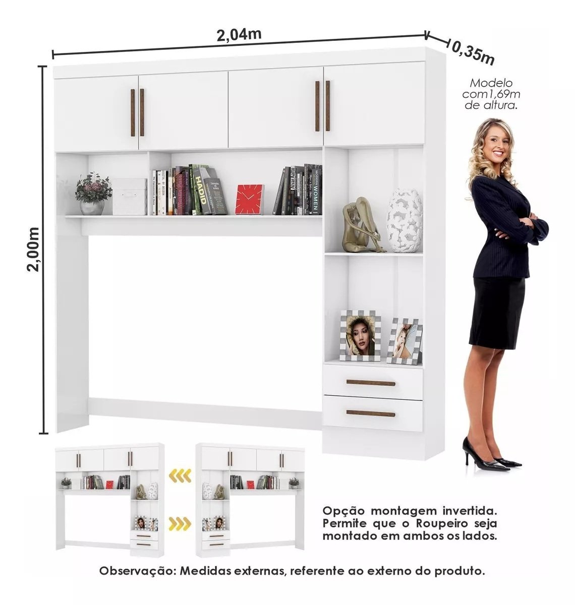 Modulado 4 Portas + Guarda-Roupa 3 Portas Dubai/Santiago Premium Branco - CARIOCA MÓVEIS - Imagem 4