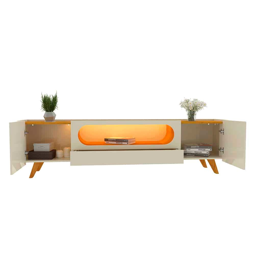 Rack Nobre 210 (Pes de Madeira) Off White/Naturale - GELIUS - Imagem 3