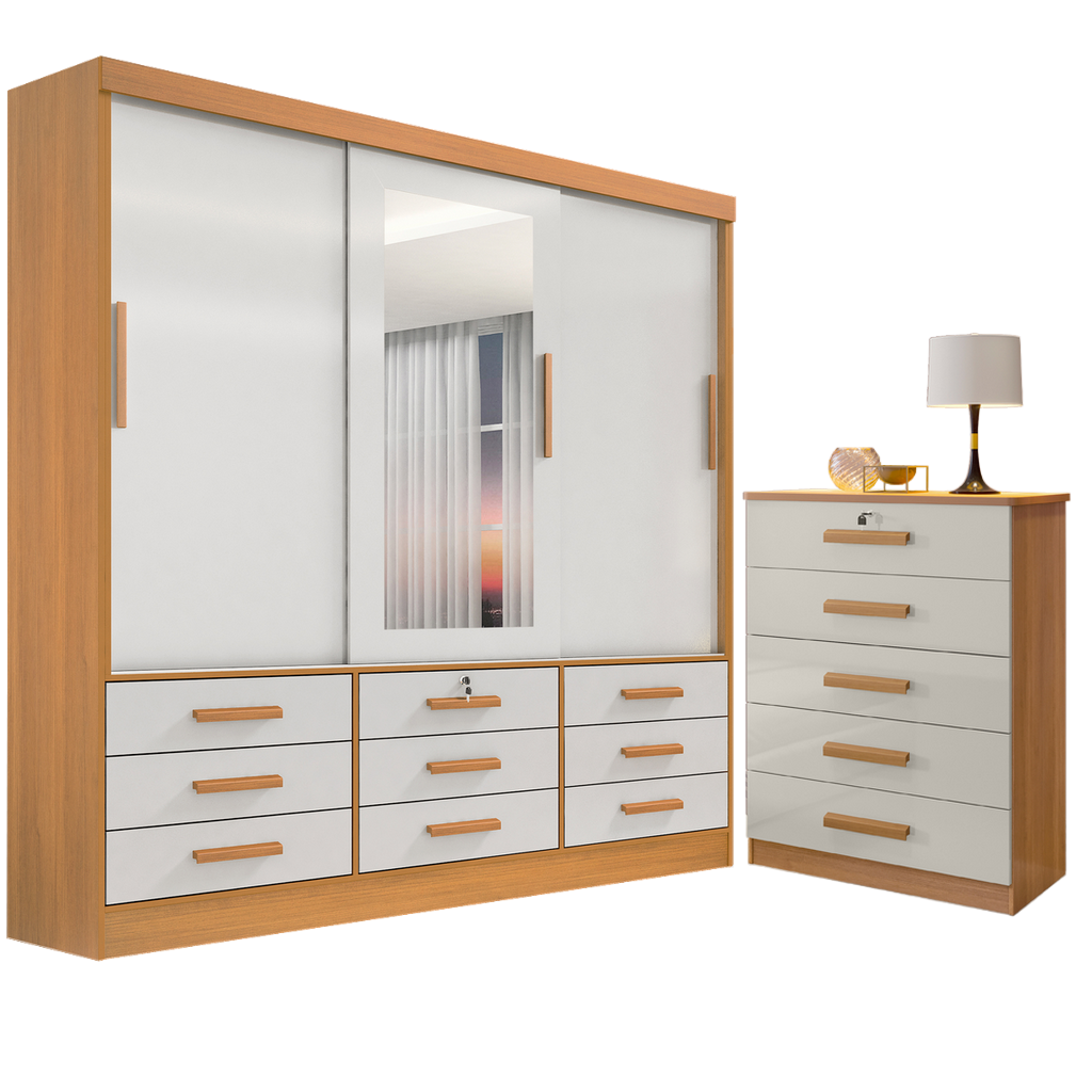 Guarda-Roupa 3 Portas Meridian + Cômoda Ipanema Cinamomo/Off White – D’DORO MÓVEIS - Imagem 2