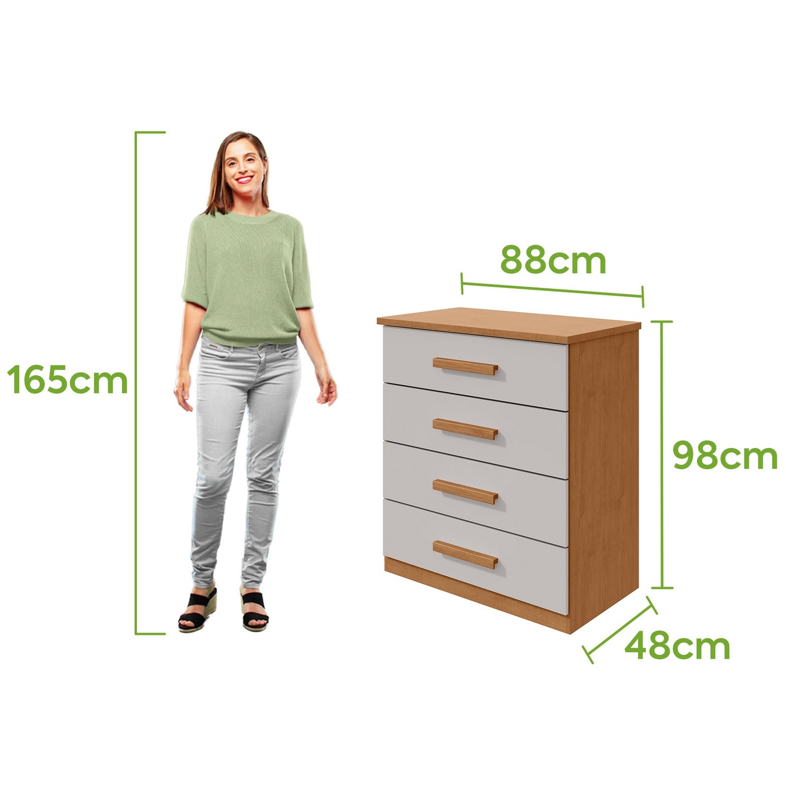 Cômoda 4 Gavetas Baião Amêndoa Clean/Off White - LOPAS - Imagem 3