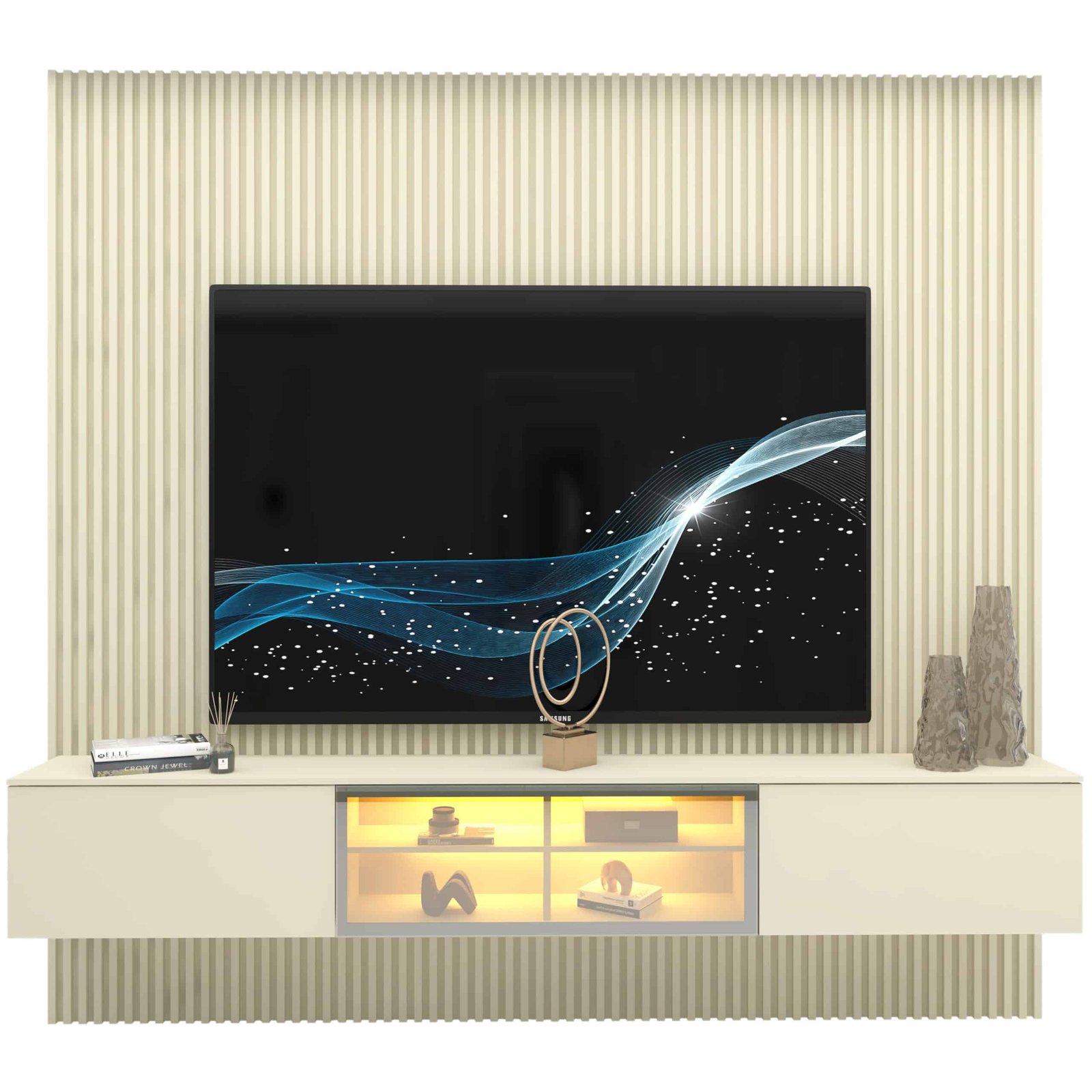 Home Suspenso até 85" Supremo Ripado 218 Off White com Nicho Luminare Off White - GELIUS - Imagem 7